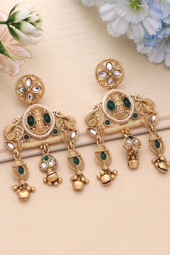 Green color matte gold earrings