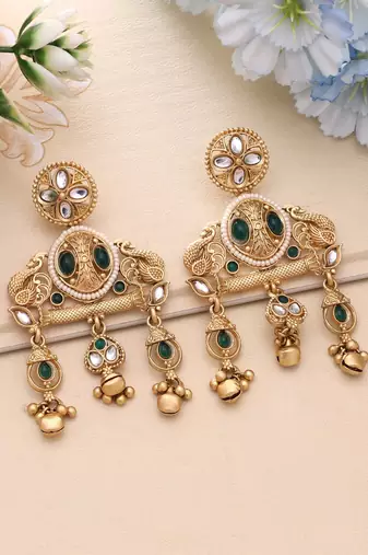 Green color matte gold earrings