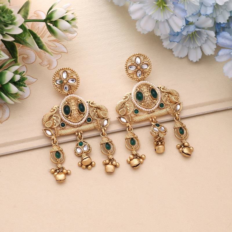 Green color matte gold earrings