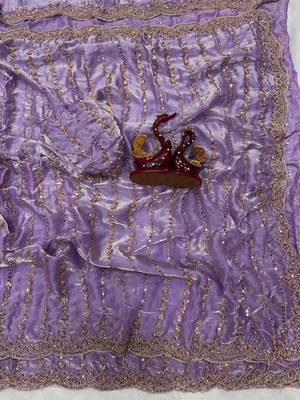 Lavender Color Beads and Sequence Embroidery Work space silk Saree  1