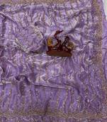 Lavender Color Beads and Sequence Embroidery Work space silk Saree 
