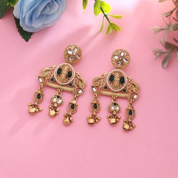 Green color matte gold earrings 2