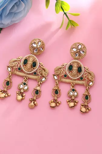 Green color matte gold earrings