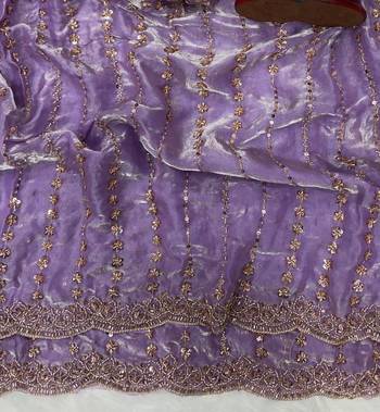 Lavender Color Beads and Sequence Embroidery Work space silk Saree  3