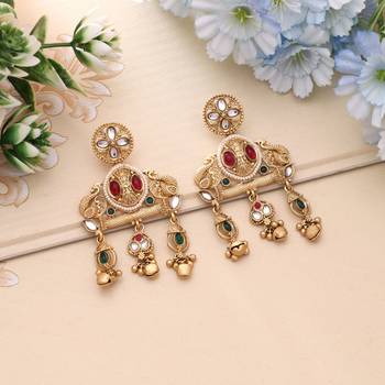 Rani & green color matte gold earrings 1