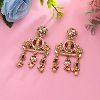 Rani & green color matte gold earrings 2