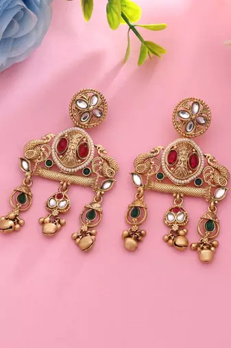 Rani & green color matte gold earrings