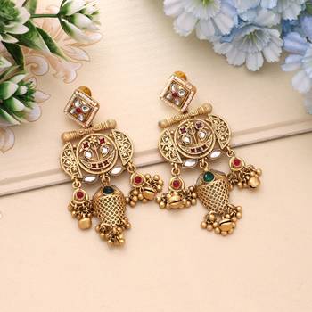 Rani & green color matte gold earrings 1
