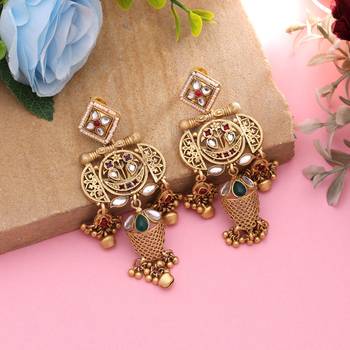 Rani & green color matte gold earrings 2