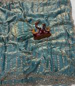 Blue Color Beads and Sequence Embroidery Work space silk Saree 