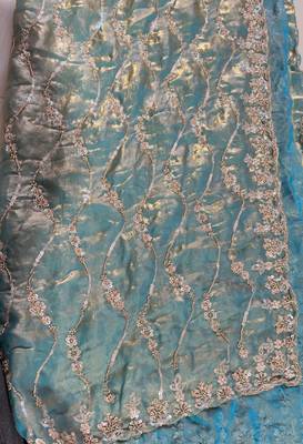 Blue Color Beads and Sequence Embroidery Work space silk Saree  2