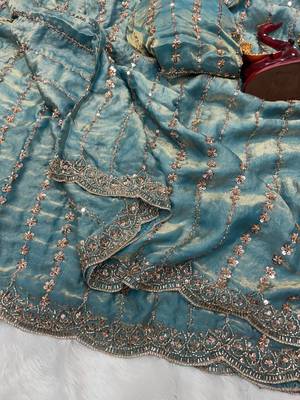 Blue Color Beads and Sequence Embroidery Work space silk Saree  3