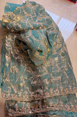 Blue Color Beads and Sequence Embroidery Work space silk Saree  3