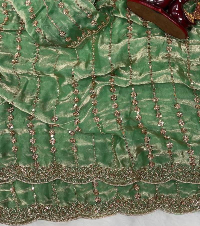 Green Color Beads and Sequence Embroidery Work space silk Saree 