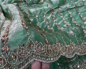 Light Sea Green Color Beads and Sequence Embroidery Work space silk Saree  3