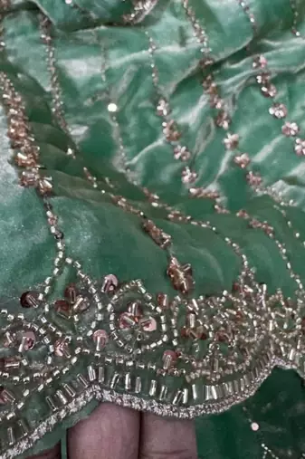 Light Sea Green Color Beads and Sequence Embroidery Work space silk Saree 