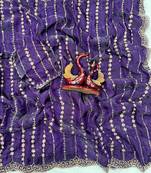 Purple Color Beads and Sequence Embroidery Work space silk Saree 