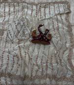 White Color Beads and Sequence Embroidery Work space silk Saree 