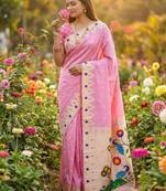 Light hot  Pink Meenakari weawing border & Tessels attache Pethani silk saree d Work 