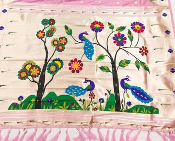 Light hot  Pink Meenakari weawing border & Tessels attache Pethani silk saree d Work  2