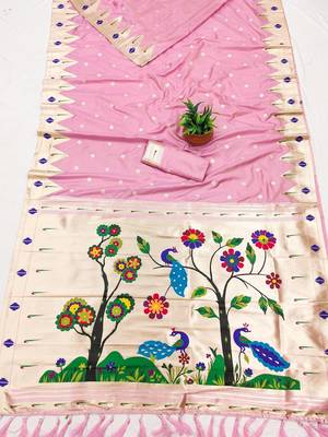 Light hot  Pink Meenakari weawing border & Tessels attache Pethani silk saree d Work  3