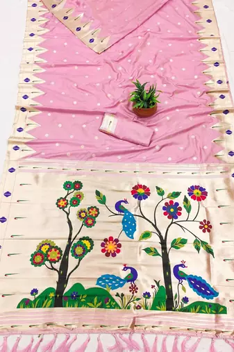 Light hot  Pink Meenakari weawing border & Tessels attache Pethani silk saree d Work 