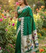 Green Color Meenakari weawing border & Tessels attache Pethani silk saree d Work 