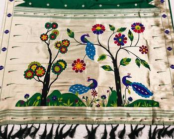 Green Color Meenakari weawing border & Tessels attache Pethani silk saree d Work  3