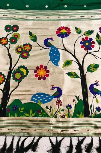 Green Color Meenakari weawing border & Tessels attache Pethani silk saree d Work 