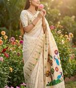 Cream Color Meenakari weawing border & Tessels attache Pethani silk saree d Work 