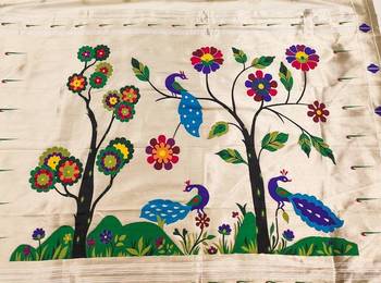 Cream Color Meenakari weawing border & Tessels attache Pethani silk saree d Work  3