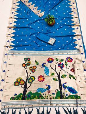Blue Color Meenakari weawing border & Tessels attache Pethani silk saree d Work  2