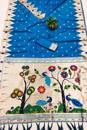 Blue Color Meenakari weawing border & Tessels attache Pethani silk saree d Work 
