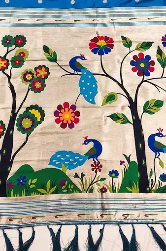 Blue Color Meenakari weawing border & Tessels attache Pethani silk saree d Work 