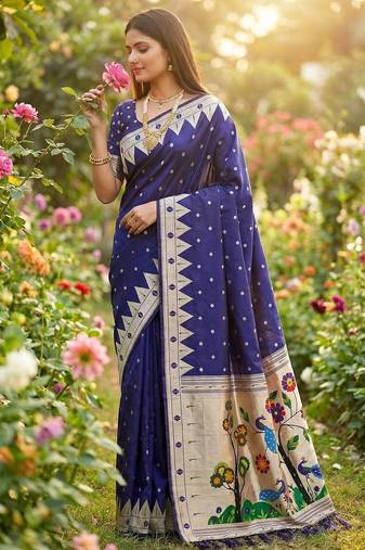 Navy Blue Color Meenakari weawing border & Tessels attache Pethani silk saree d Work 