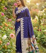 Navy Blue Color Meenakari weawing border & Tessels attache Pethani silk saree d Work 