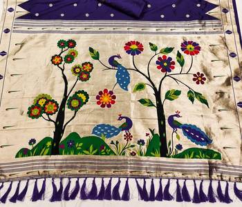 Navy Blue Color Meenakari weawing border & Tessels attache Pethani silk saree d Work  3