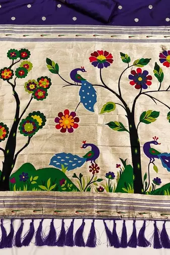 Navy Blue Color Meenakari weawing border & Tessels attache Pethani silk saree d Work 