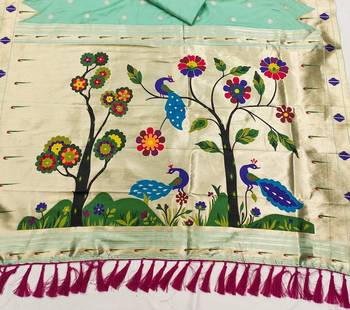 Light Sea Green Color Meenakari weawing border & Tessels attache Pethani silk saree d Work  3