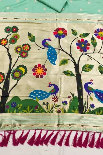 Light Sea Green Color Meenakari weawing border & Tessels attache Pethani silk saree d Work 
