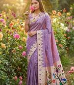 Lavender Color Meenakari weawing border & Tessels attache Pethani silk saree d Work 