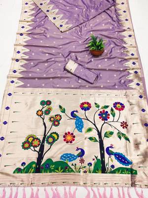 Lavender Color Meenakari weawing border & Tessels attache Pethani silk saree d Work  2