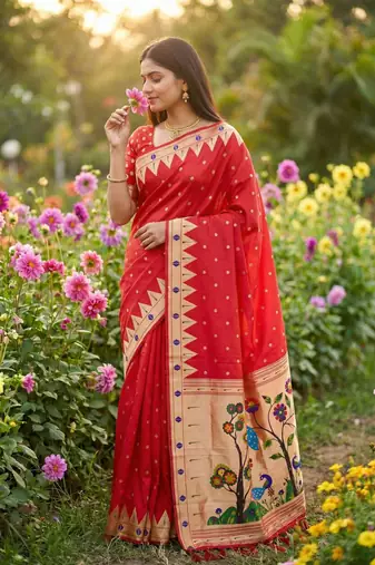 Red Color Meenakari weawing border & Tessels attache Pethani silk saree d Work 