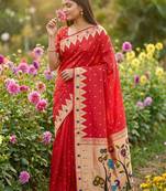 Red Color Meenakari weawing border & Tessels attache Pethani silk saree d Work 