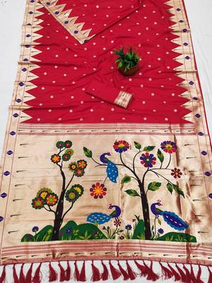 Red Color Meenakari weawing border & Tessels attache Pethani silk saree d Work  2