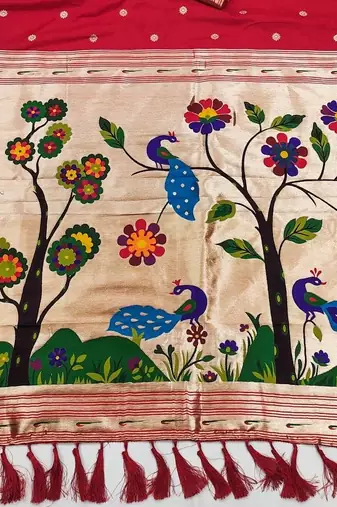 Red Color Meenakari weawing border & Tessels attache Pethani silk saree d Work 