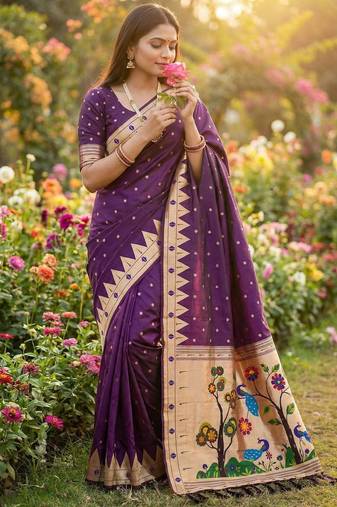 Purple Color Meenakari weawing border & Tessels attache Pethani silk saree d Work 