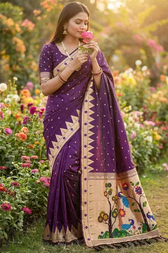 Purple Color Meenakari weawing border & Tessels attache Pethani silk saree d Work 