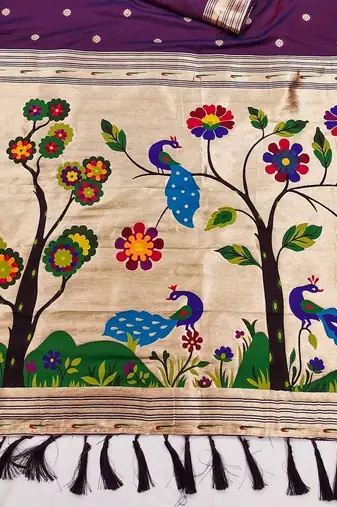 Purple Color Meenakari weawing border & Tessels attache Pethani silk saree d Work 
