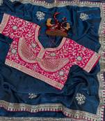 Teal Color Sequance and Zari Embroidery Work Frendy Satin Saree